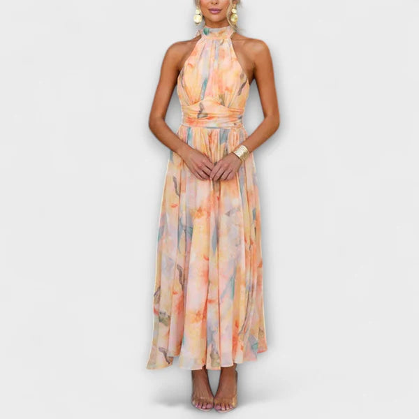 Elowen | Watercolor Halter Maxi Dress