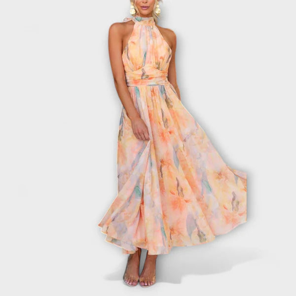 Elowen | Watercolor Halter Maxi Dress