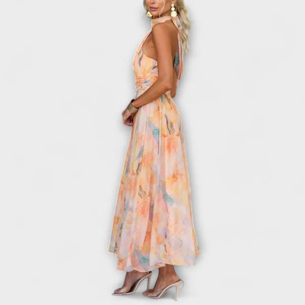 Elowen | Watercolor Halter Maxi Dress