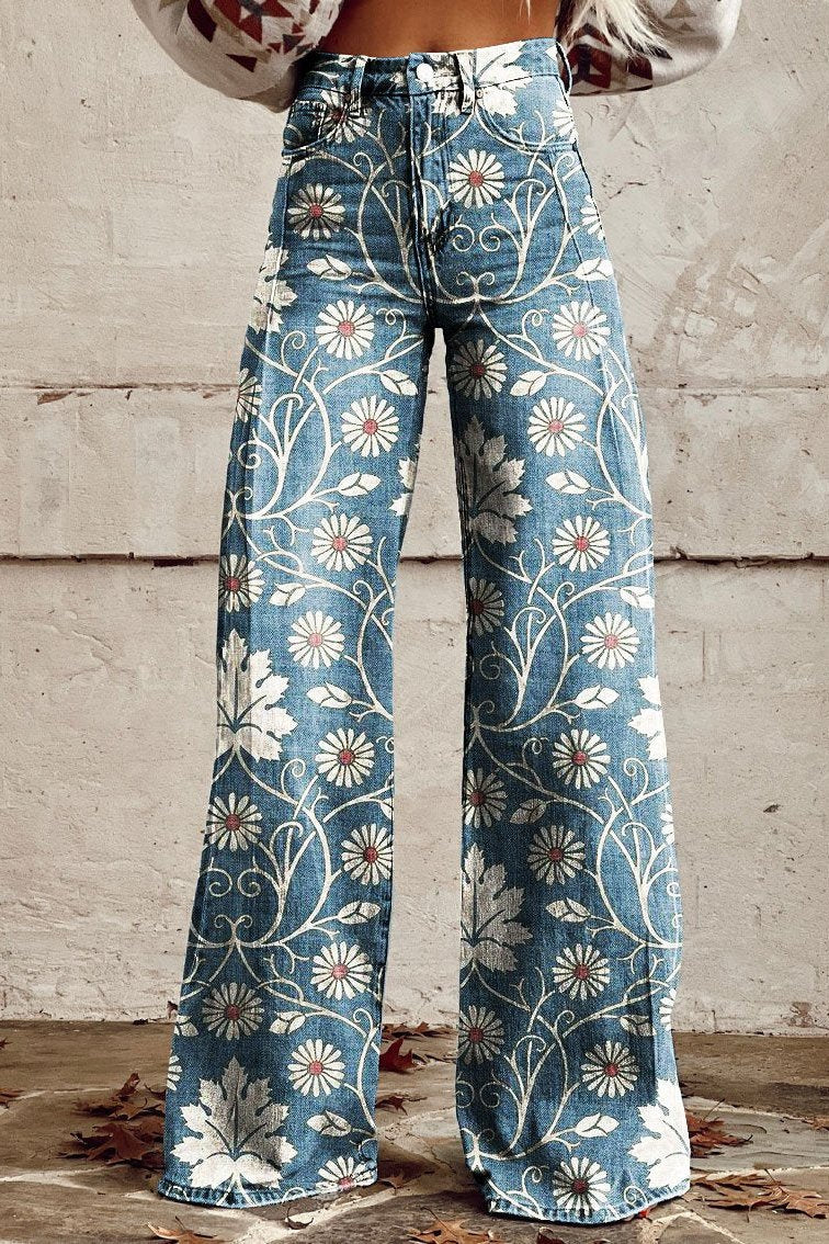 Daisy | Vintage Floral Embroidered Wide-Leg Jeans