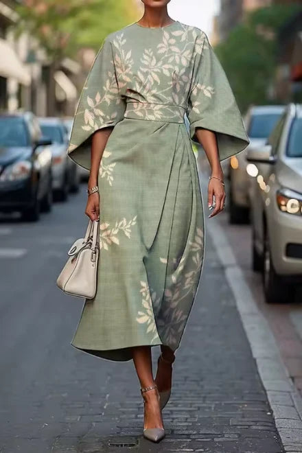 Elina | Elegant Floral Midi Dress with Open Back