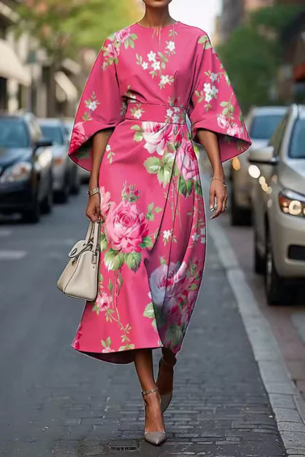 Elina | Elegant Floral Midi Dress with Open Back