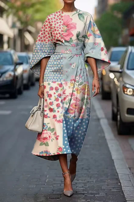 Elina | Elegant Floral Midi Dress with Open Back