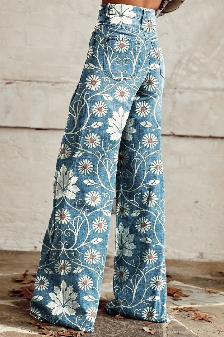 Daisy | Vintage Floral Embroidered Wide-Leg Jeans