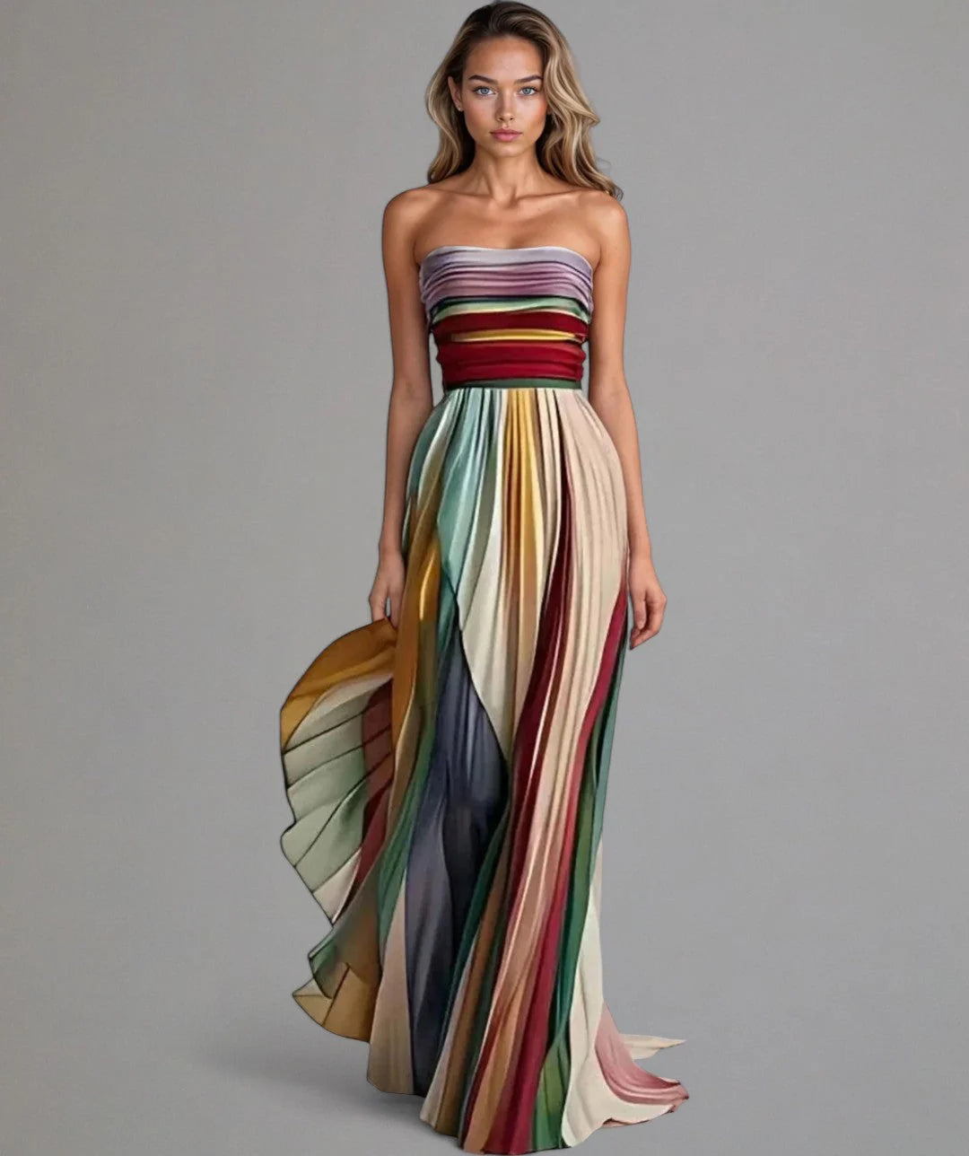 Nelya | Elegant Strapless Midi Dress with Back Slit